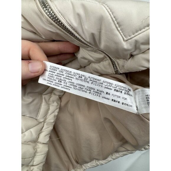 Zara Puffer Jacket Women Medium Beige Cropped Preppy Minimalist Full‎ Zip - Picture 5 of 13